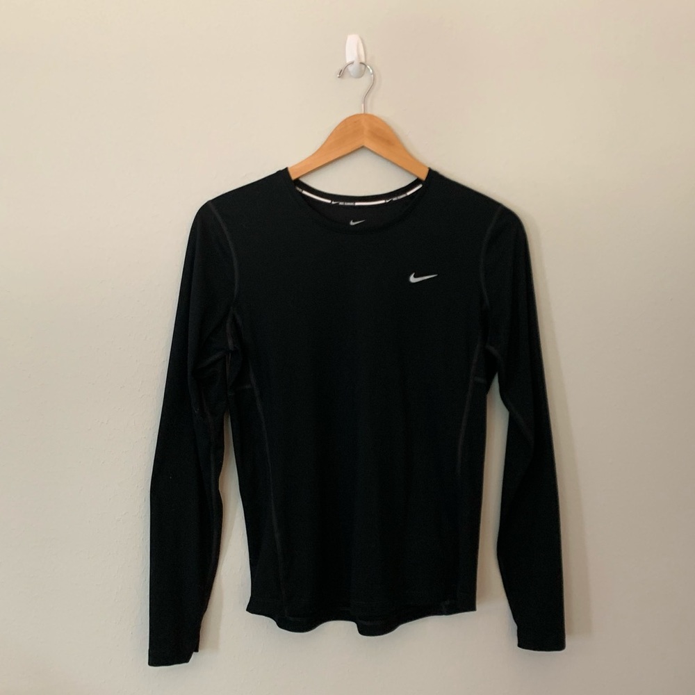 nike black basic long sleeve dri-fit athletic top